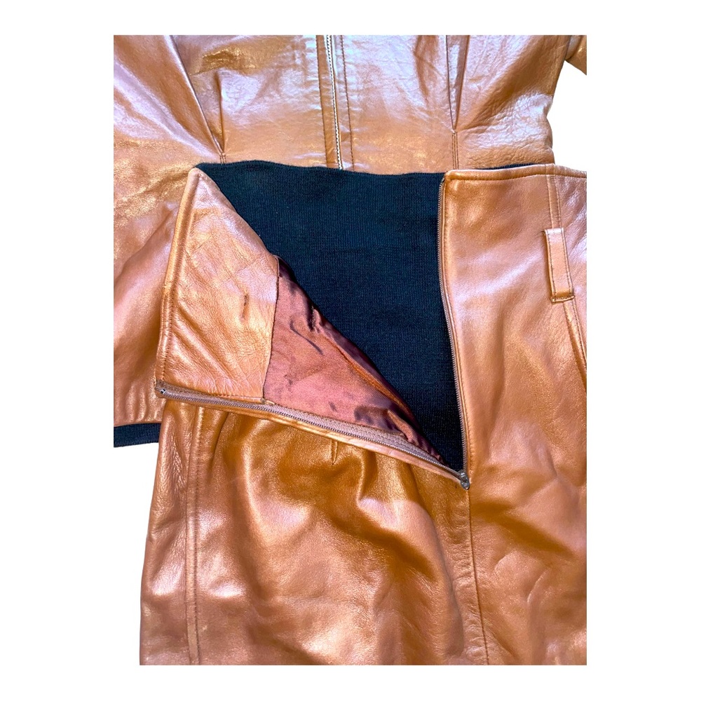 Brown Leather Skirt Set with Black Waist Panel - Picture 10 of 12